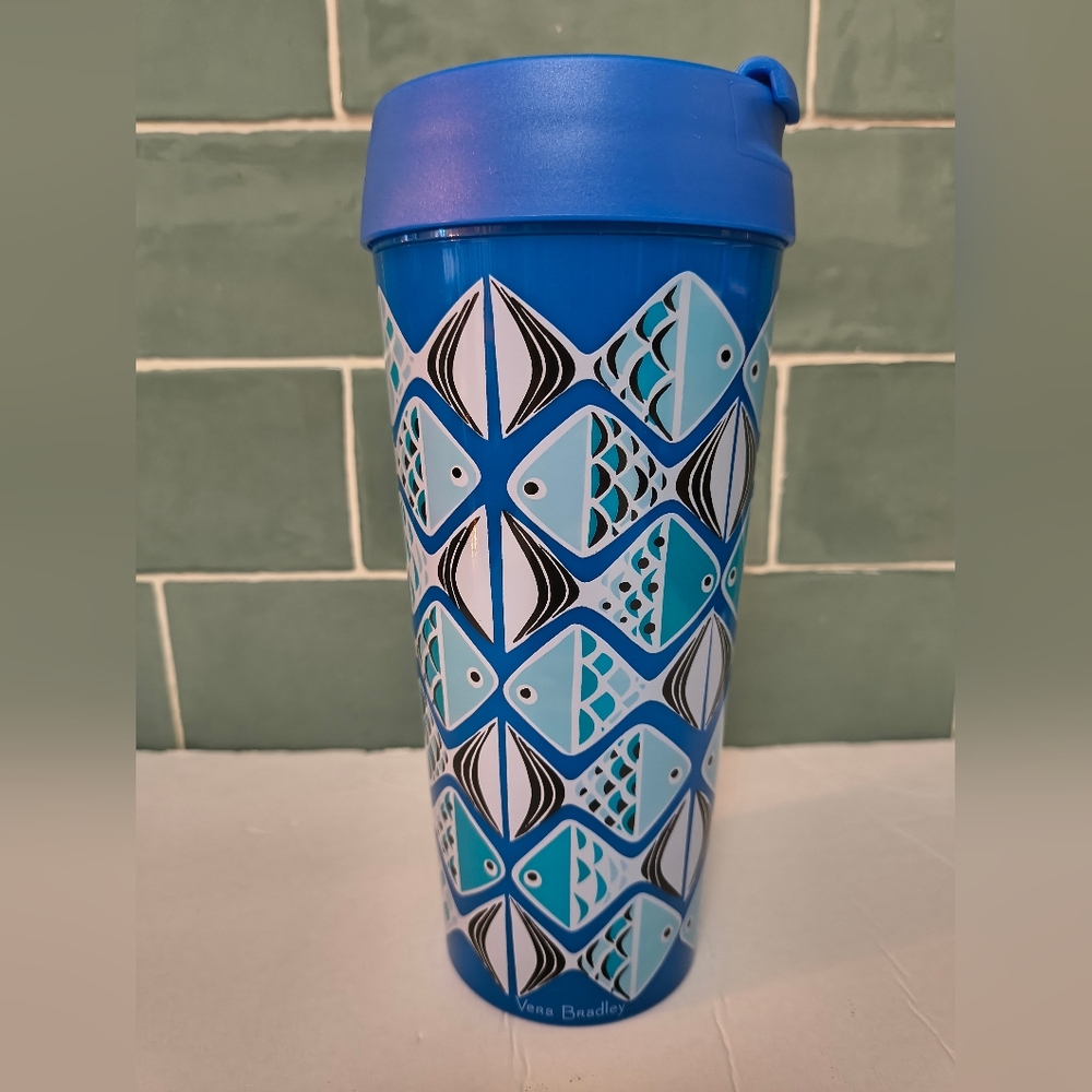 Vera Bradley Go Fish Blue Travel Mug 16 oz
